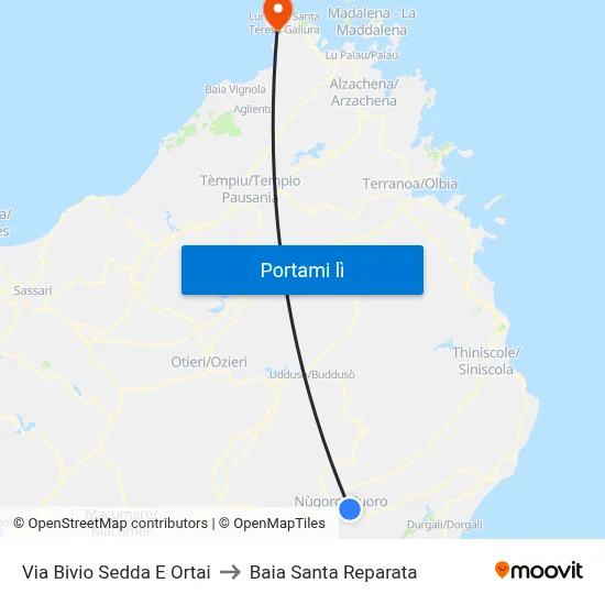 Via Bivio    Sedda E Ortai to Baia Santa Reparata map