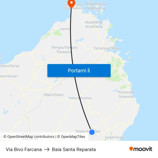 Via Bivo Farcana to Baia Santa Reparata map
