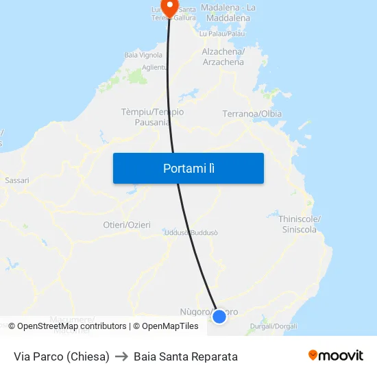 Via Parco (Chiesa) to Baia Santa Reparata map