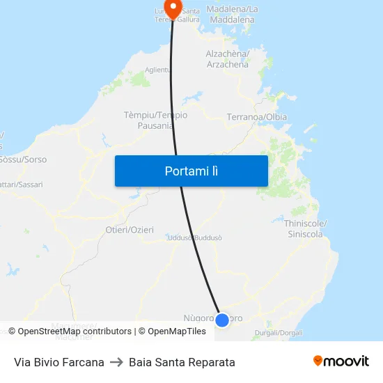 Via Bivio Farcana to Baia Santa Reparata map