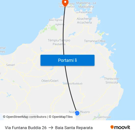 Via Funtana Buddia 26 to Baia Santa Reparata map
