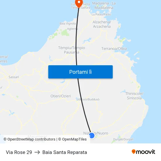 Via Rose 29 to Baia Santa Reparata map