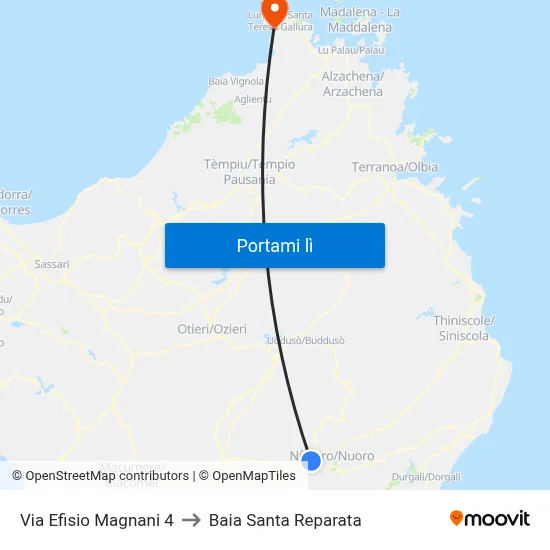 Via Efisio Magnani 4 to Baia Santa Reparata map