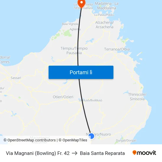 Via Magnani (Bowling) Fr. 42 to Baia Santa Reparata map