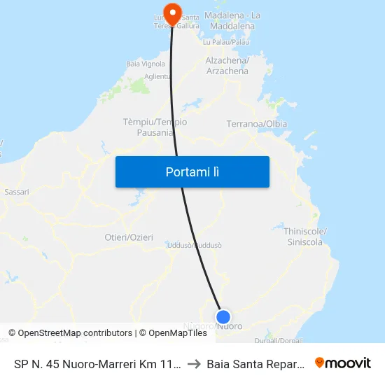 SP N. 45 Nuoro-Marreri Km   11,60 to Baia Santa Reparata map