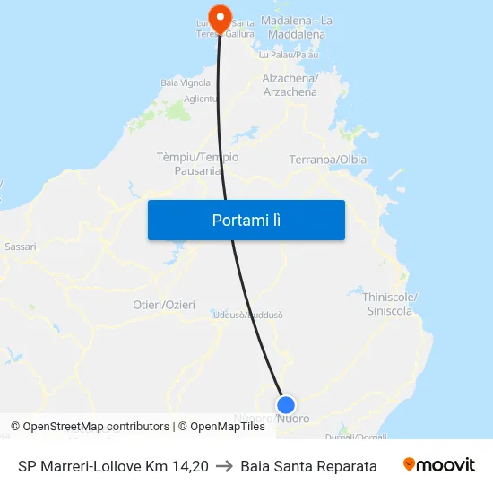 SP Marreri-Lollove Km   14,20 to Baia Santa Reparata map