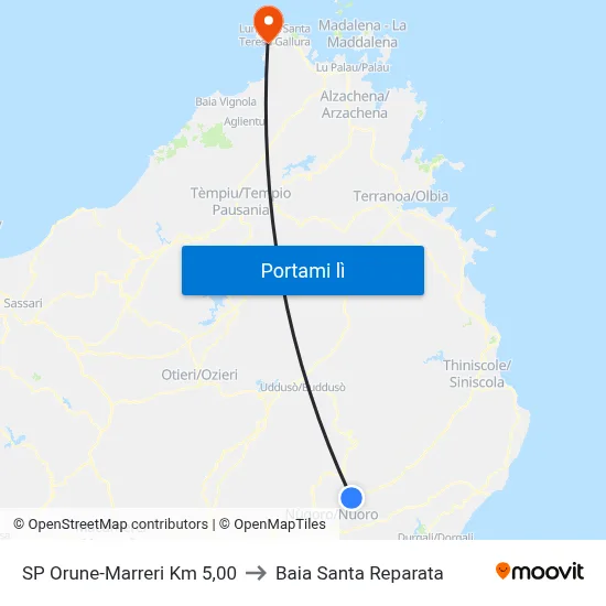 SP Orune-Marreri  Km   5,00 to Baia Santa Reparata map