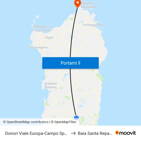 Donori Viale Europa-Campo Sportivo to Baia Santa Reparata map