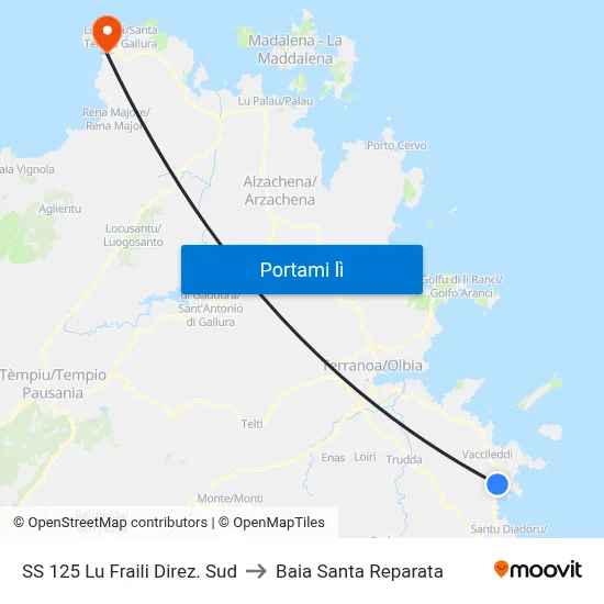 SS 125 Lu Fraili Direz. Sud to Baia Santa Reparata map