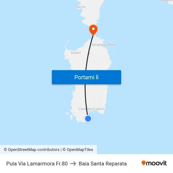 Pula Via Lamarmora Fr.80 to Baia Santa Reparata map