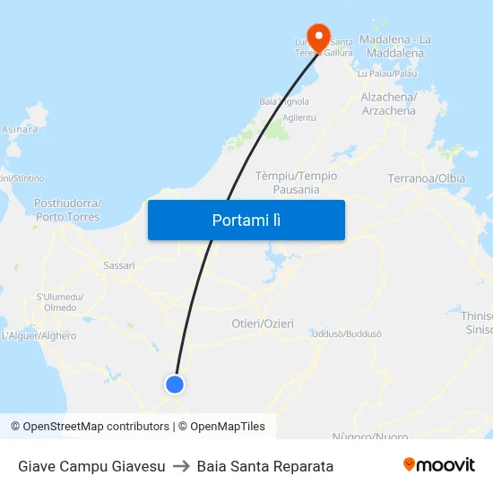 Giave Campu Giavesu to Baia Santa Reparata map