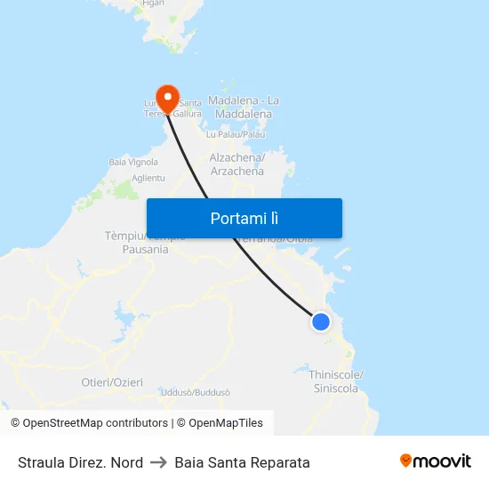 Straula Direz. Nord to Baia Santa Reparata map