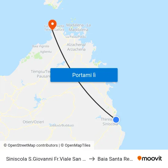 Siniscola S.Giovanni Fr.Viale San Giovanni 1 to Baia Santa Reparata map