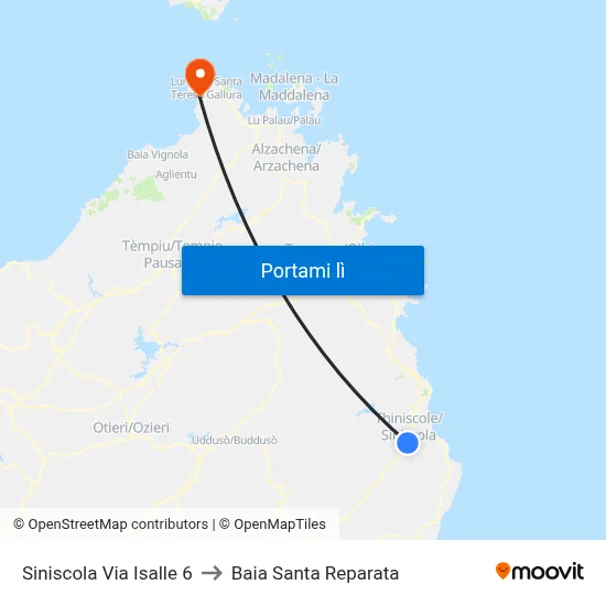 Siniscola Via Isalle 6 to Baia Santa Reparata map