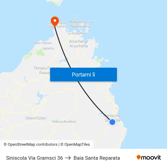 Siniscola Via Gramsci 36 to Baia Santa Reparata map