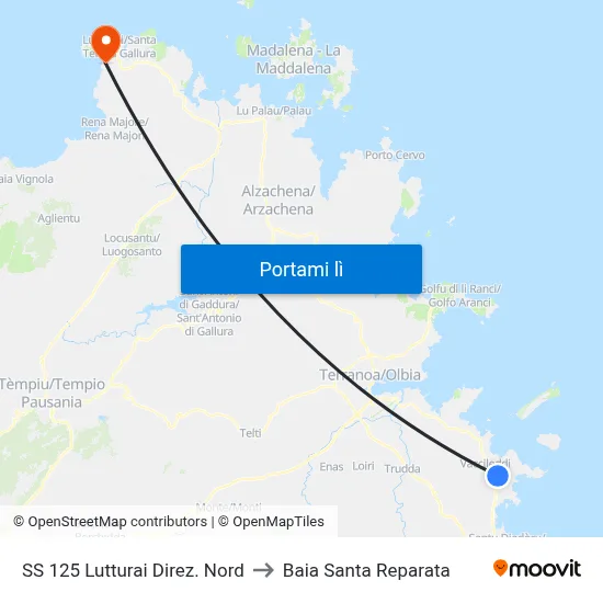 SS 125 Lutturai Direz. Nord to Baia Santa Reparata map