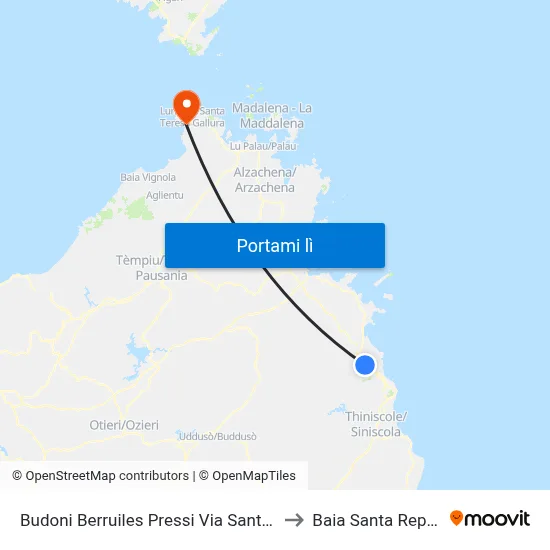Budoni Berruiles Pressi Via Santa Chiara to Baia Santa Reparata map
