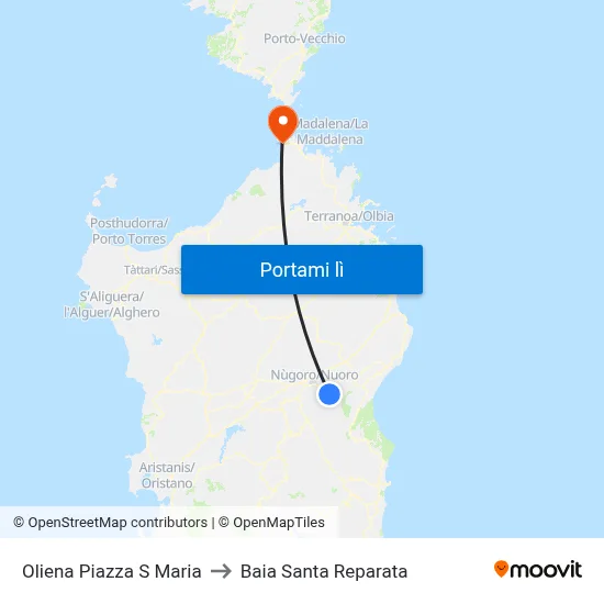 Oliena Piazza S Maria to Baia Santa Reparata map
