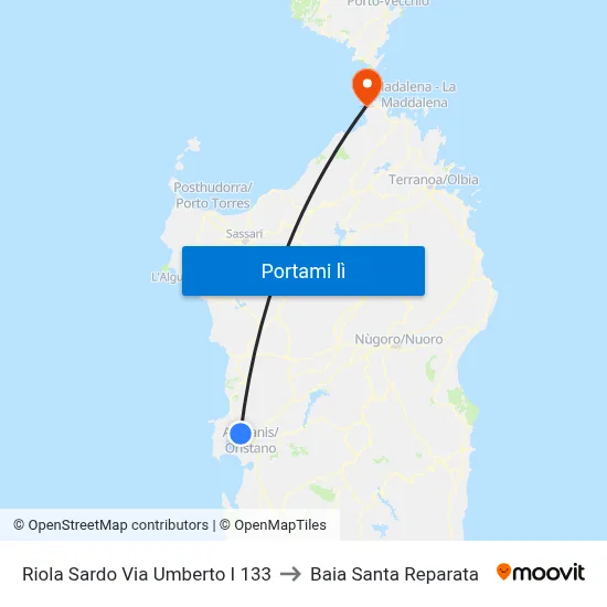 Riola Sardo Via Umberto  I 133 to Baia Santa Reparata map