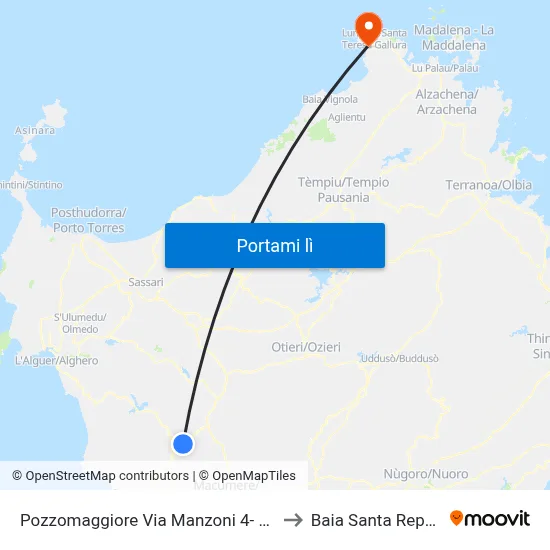 Pozzomaggiore Via Manzoni 4- Fr.Liceo to Baia Santa Reparata map