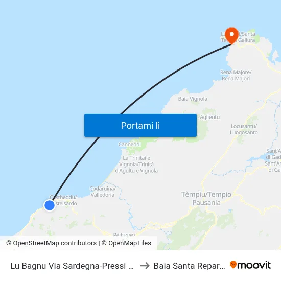 Lu Bagnu Via Sardegna-Pressi Bore to Baia Santa Reparata map