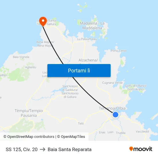 SS 125, Civ. 20 to Baia Santa Reparata map