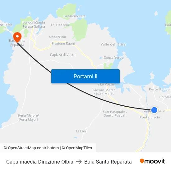 Capannaccia Direzione Olbia to Baia Santa Reparata map