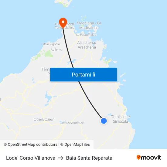 Lode' Corso Villanova to Baia Santa Reparata map