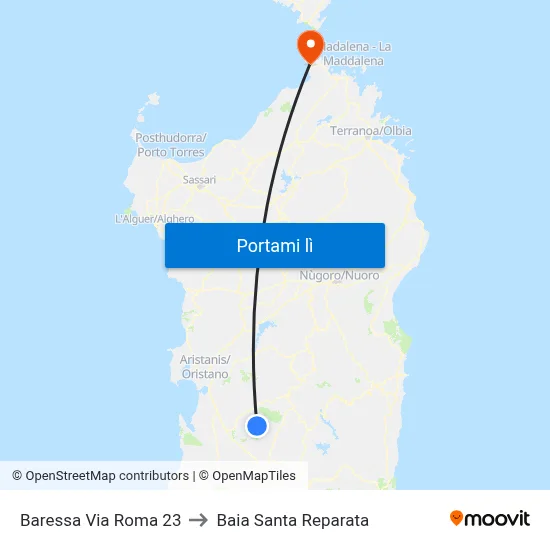 Baressa Via Roma 23 to Baia Santa Reparata map