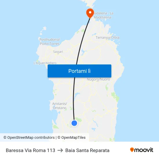 Baressa Via Roma 113 to Baia Santa Reparata map