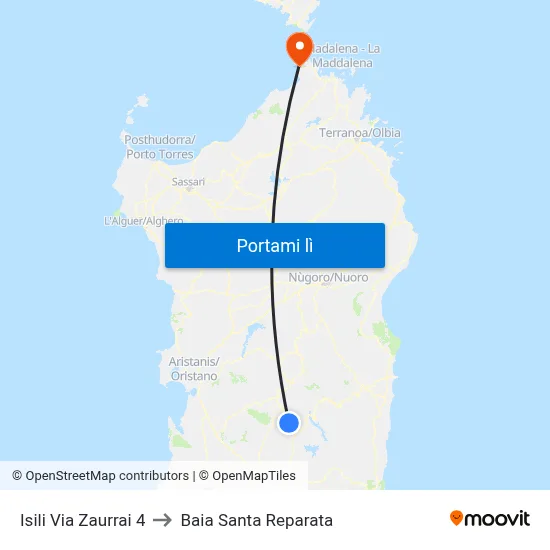Isili Via Zaurrai 4 to Baia Santa Reparata map