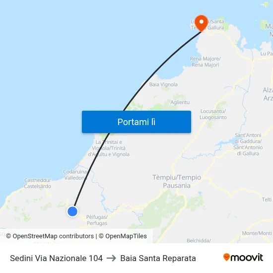 Sedini Via Nazionale 104 to Baia Santa Reparata map