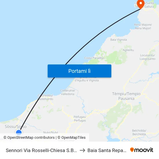Sennori Via Rosselli-Chiesa S.Biagio to Baia Santa Reparata map
