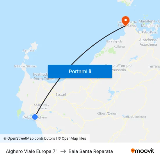Alghero Viale Europa 71 to Baia Santa Reparata map