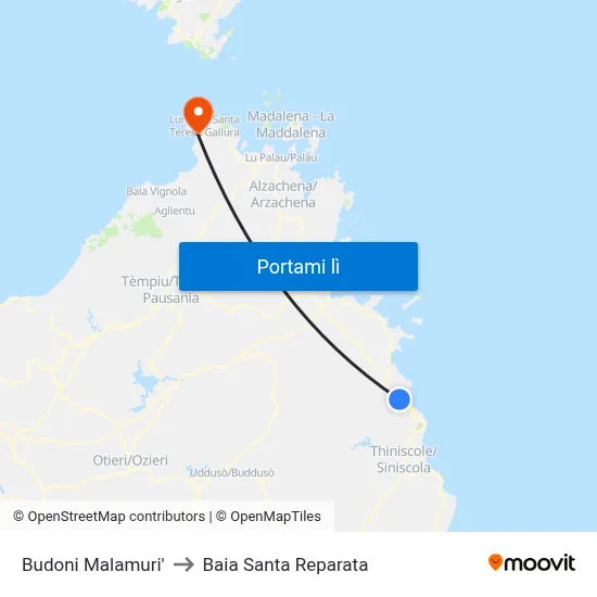 Budoni Malamuri' to Baia Santa Reparata map