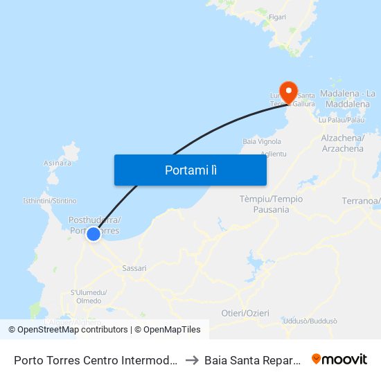 Porto Torres Centro Intermodale to Baia Santa Reparata map