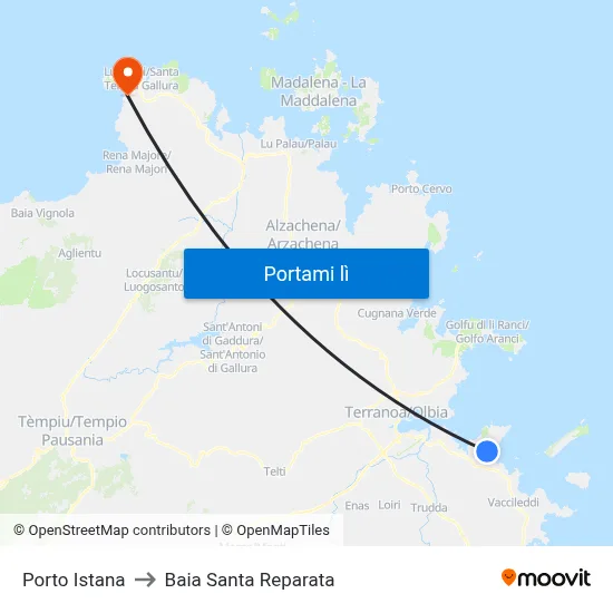 Porto Istana to Baia Santa Reparata map