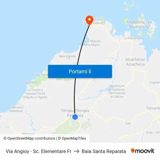 Via Angioy - Sc. Elementare Fr to Baia Santa Reparata map