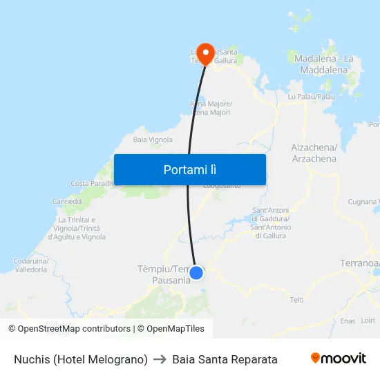 Nuchis (Hotel Melograno) to Baia Santa Reparata map