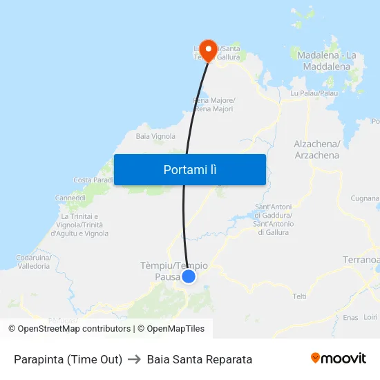 Parapinta (Time Out) to Baia Santa Reparata map