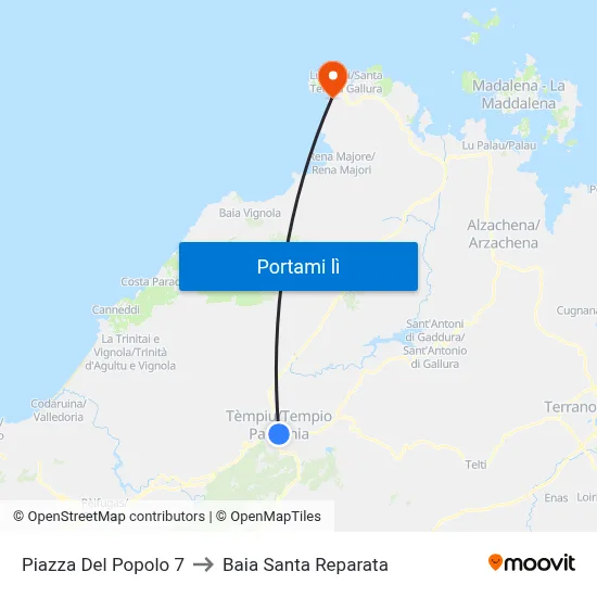 Piazza Del Popolo 7 to Baia Santa Reparata map