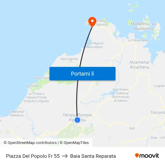 Piazza Del Popolo Fr 55 to Baia Santa Reparata map