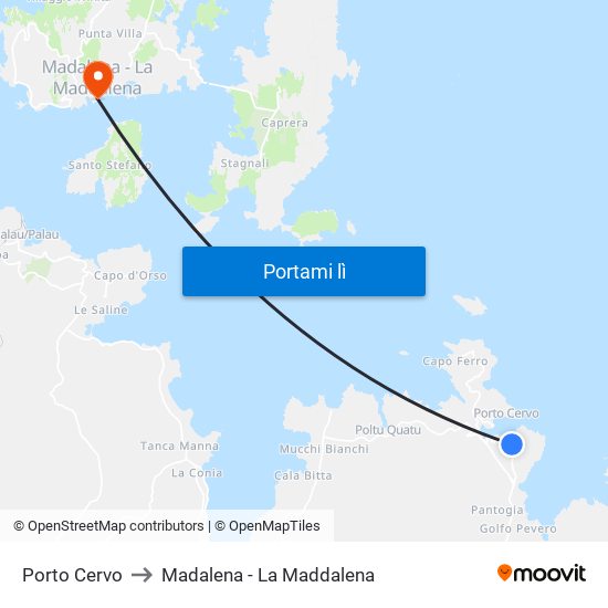 Porto Cervo to Madalena - La Maddalena map