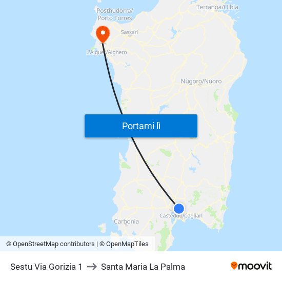 Sestu Via Gorizia 1 to Santa Maria La Palma map