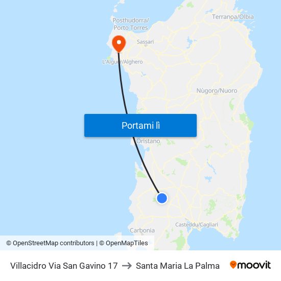 Villacidro Via San Gavino 17 to Santa Maria La Palma map