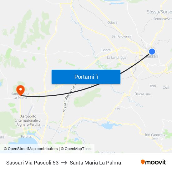 Sassari Via Pascoli 53 to Santa Maria La Palma map