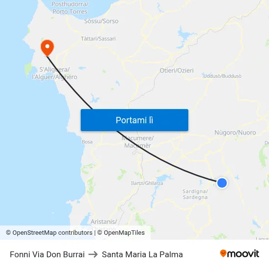 Fonni Via Don Burrai to Santa Maria La Palma map