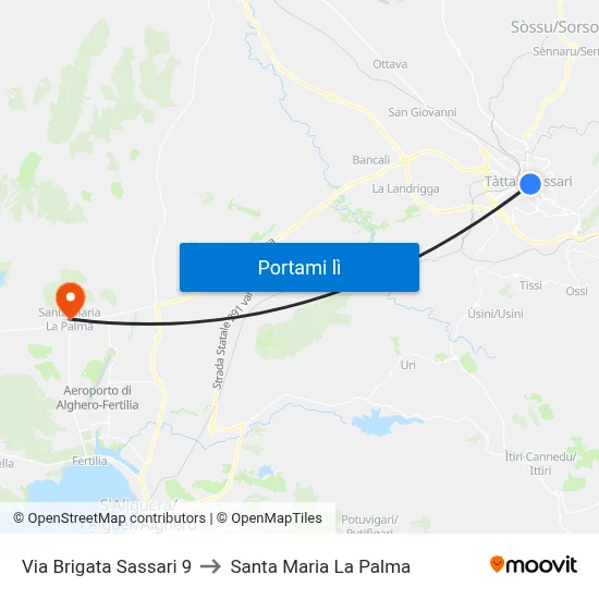 Via Brigata Sassari 9 to Santa Maria La Palma map