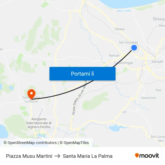 Piazza Musu Martini to Santa Maria La Palma map