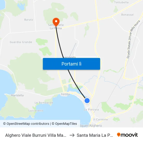 Alghero Viale Burruni Villa Maria Pia to Santa Maria La Palma map